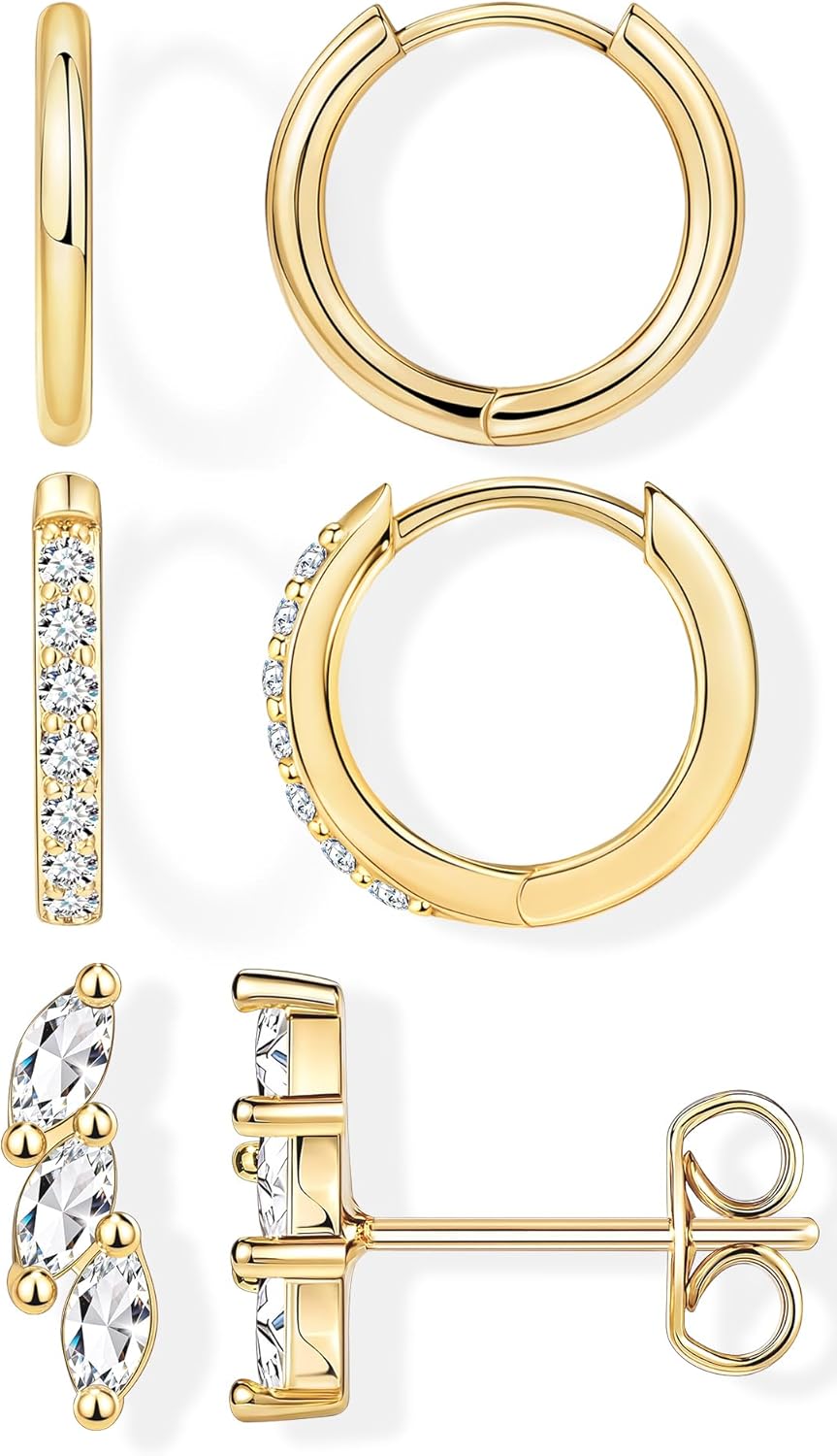 Sterling Silver Huggie Hoop Earrings Set