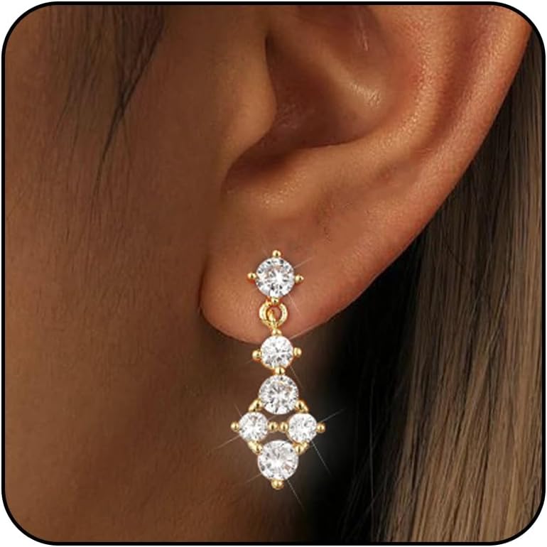 14K Gold Crystal Dangle Earrings