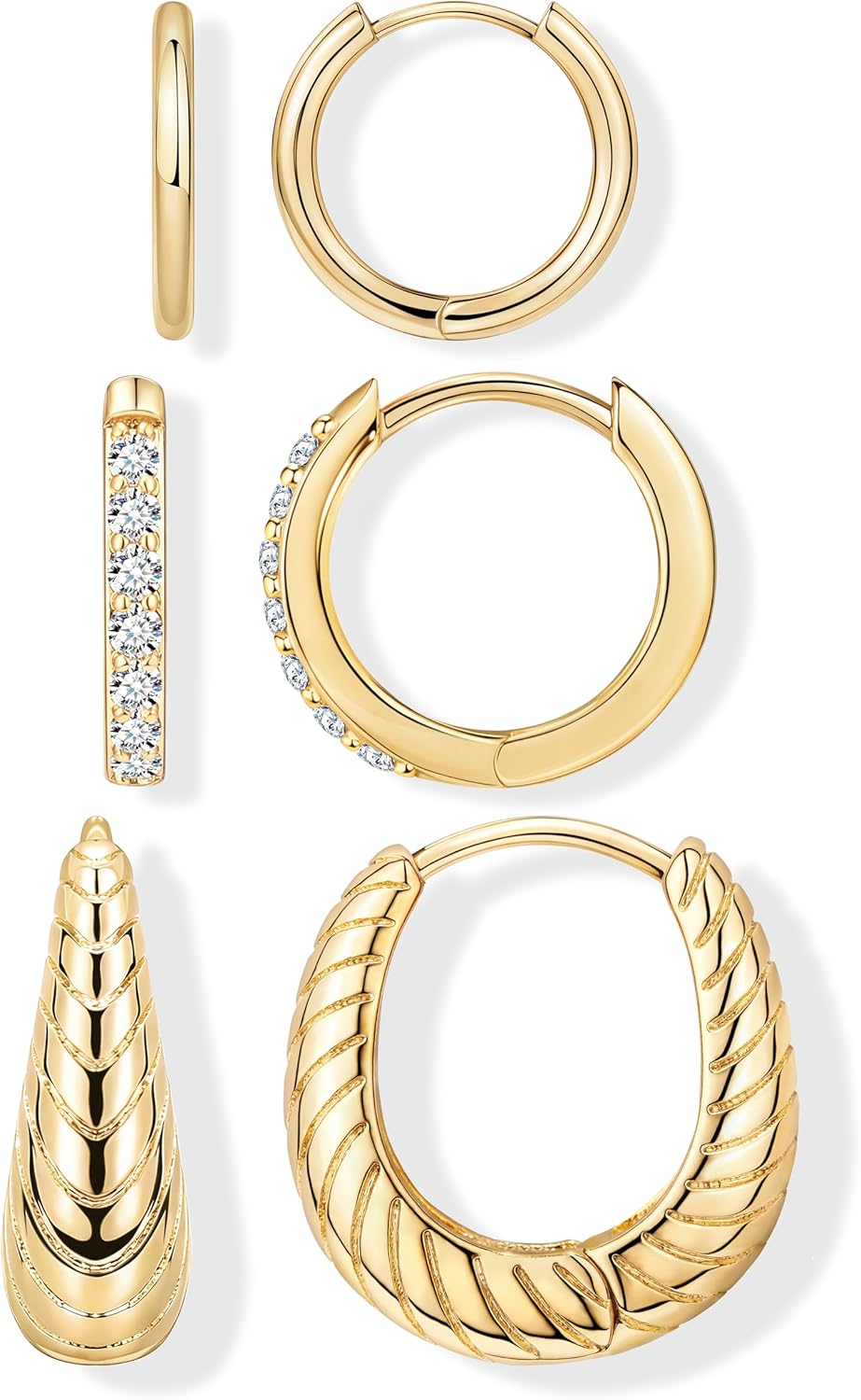 Sterling Silver Huggie Hoop Earrings Set