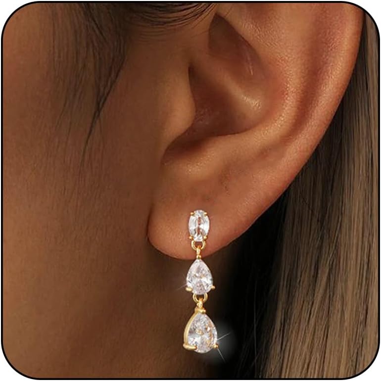 14K Gold Crystal Dangle Earrings