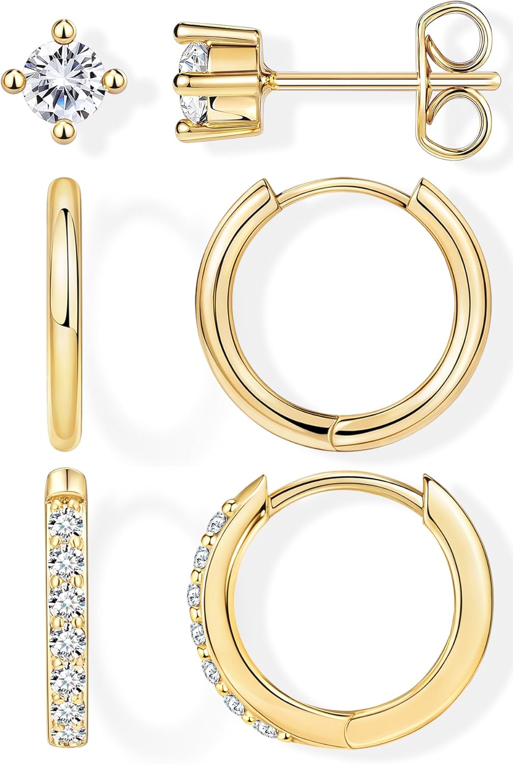 Sterling Silver Huggie Hoop Earrings Set
