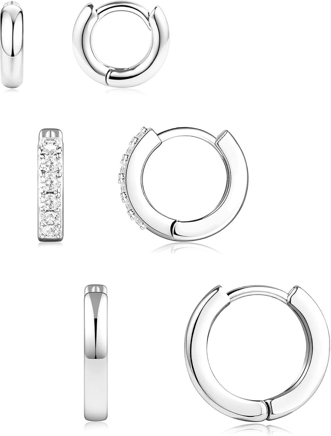 Sterling Silver Huggie Hoop Earrings Set