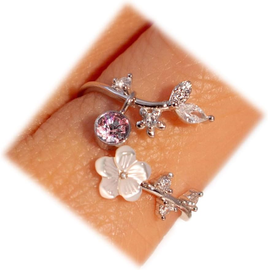 Adjustable Birthstone Flower Ring