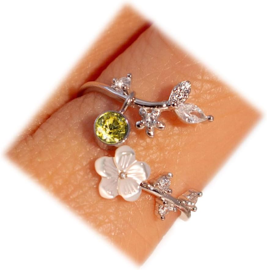 Adjustable Birthstone Flower Ring