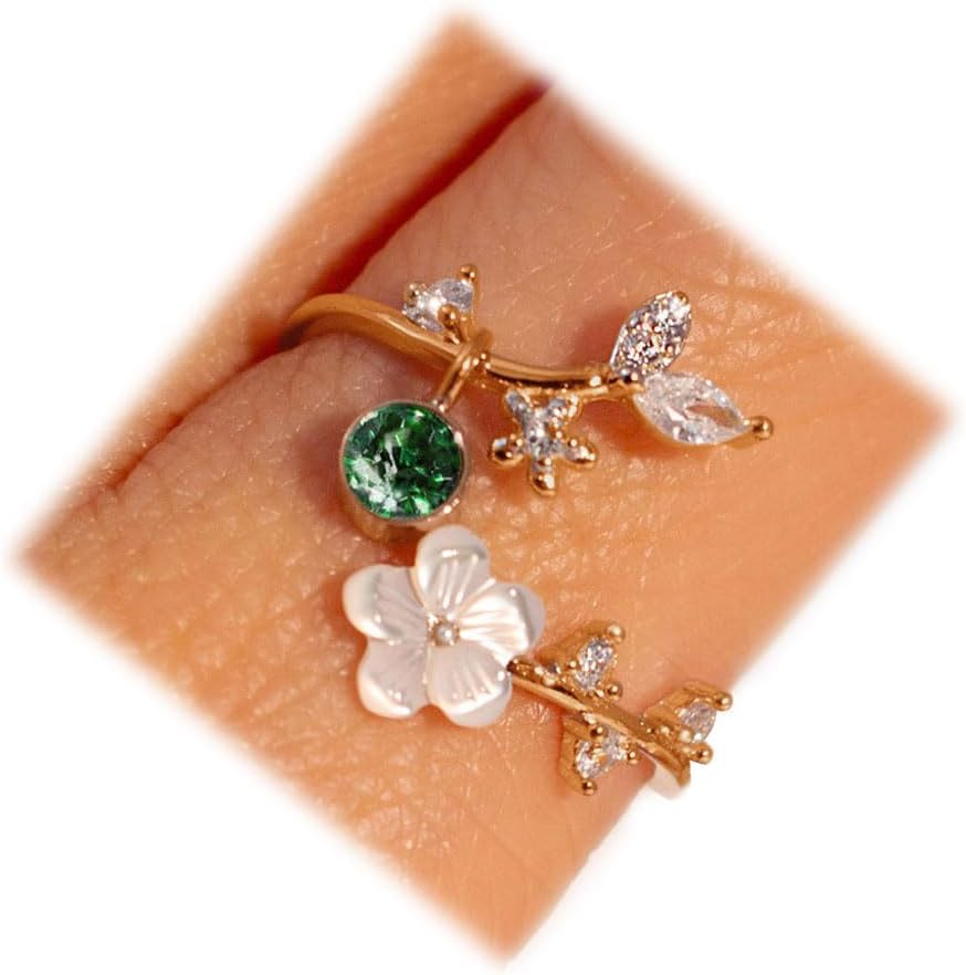Adjustable Birthstone Flower Ring