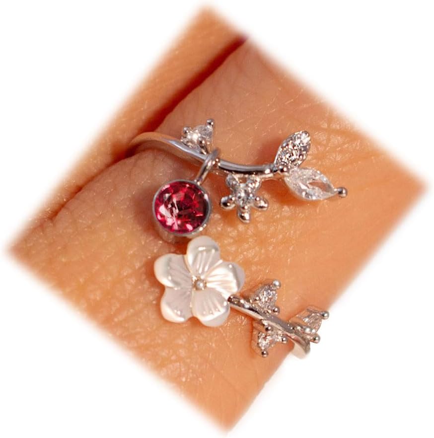 Adjustable Birthstone Flower Ring