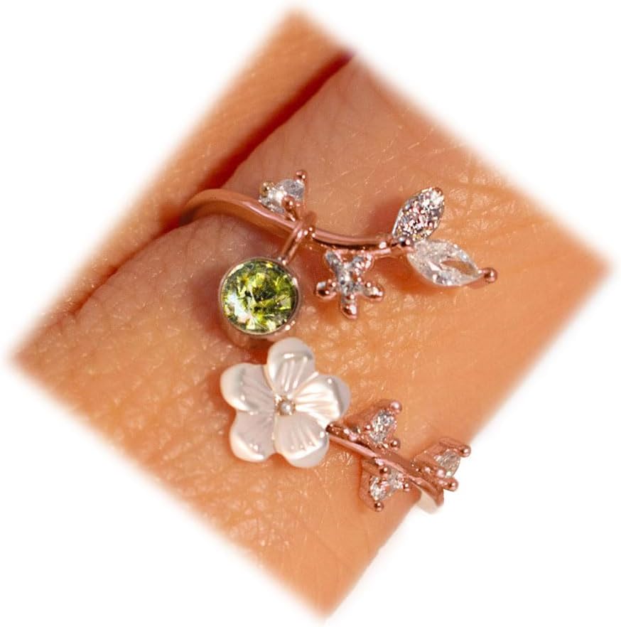 Adjustable Birthstone Flower Ring
