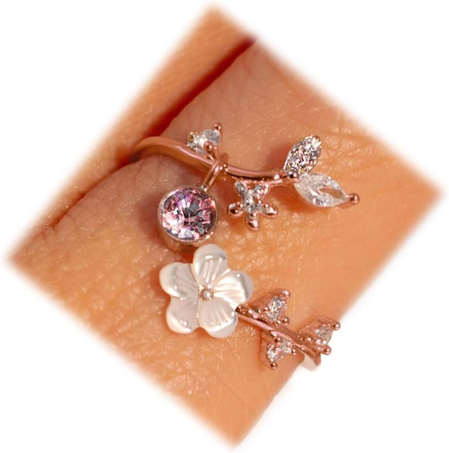 Adjustable Birthstone Flower Ring