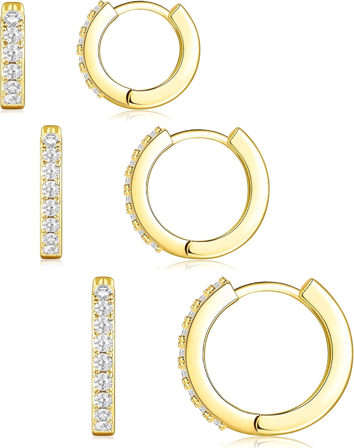 Sterling Silver Huggie Hoop Earrings Set