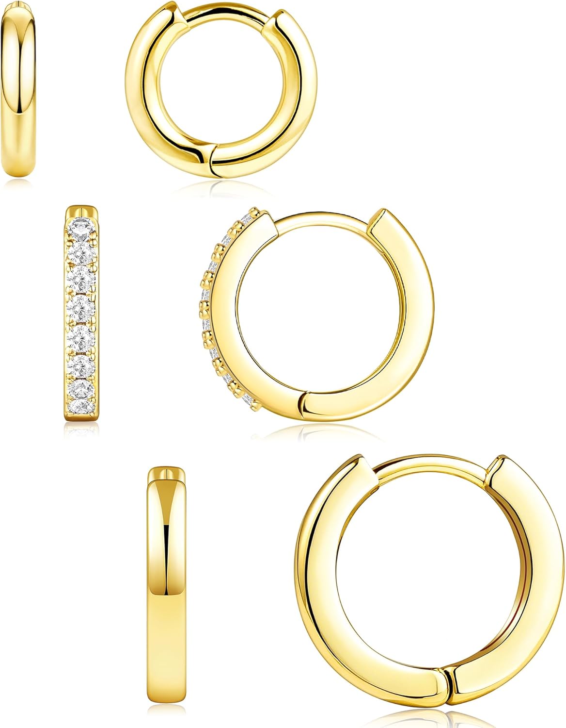 Sterling Silver Huggie Hoop Earrings Set