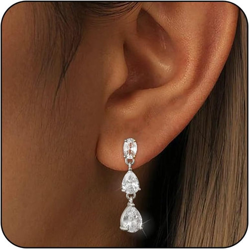 14K Gold Crystal Dangle Earrings