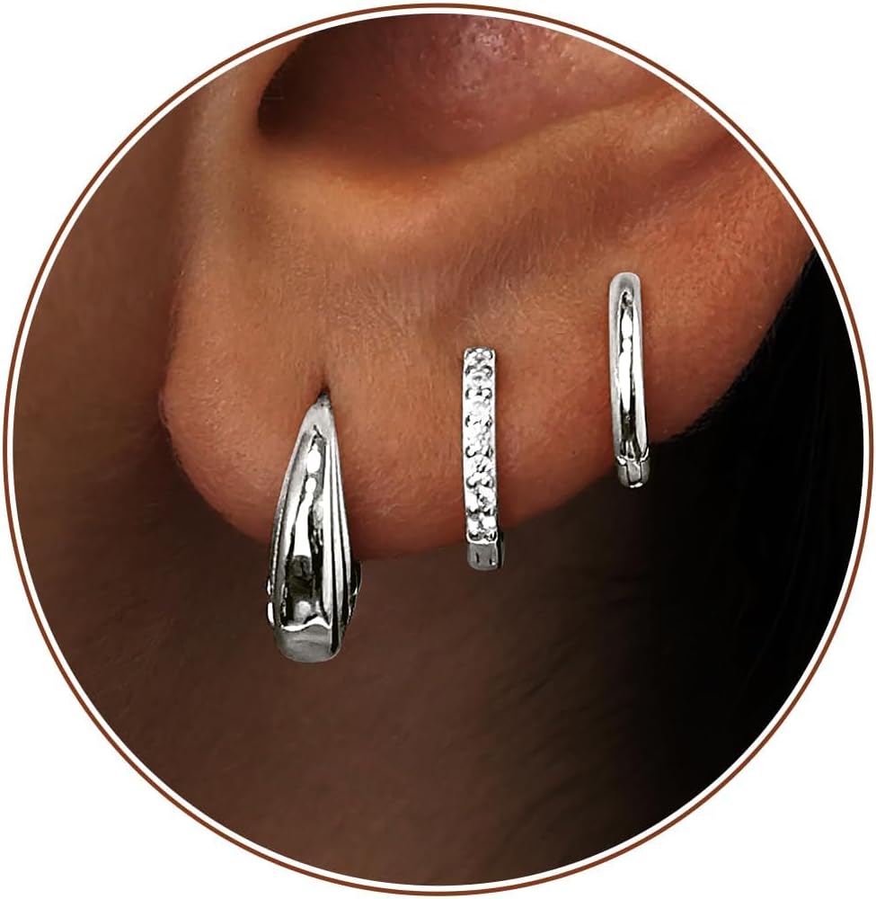 Sterling Silver Huggie Hoop Earrings Set