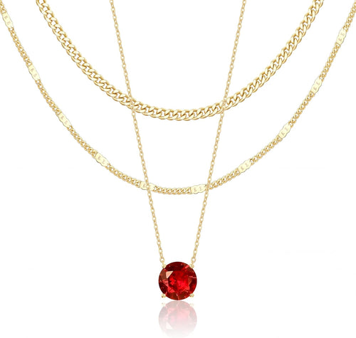 14K Gold Layered Birthstone Necklace Set