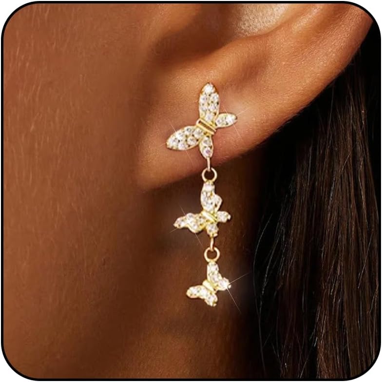 14K Gold Crystal Dangle Earrings