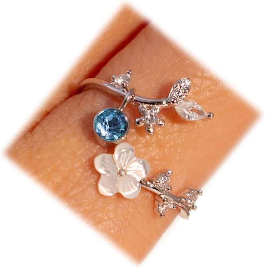 Adjustable Birthstone Flower Ring