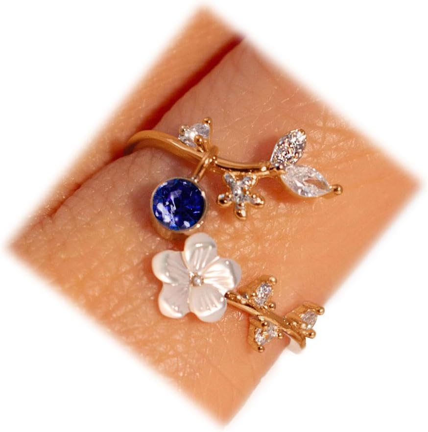 Adjustable Birthstone Flower Ring