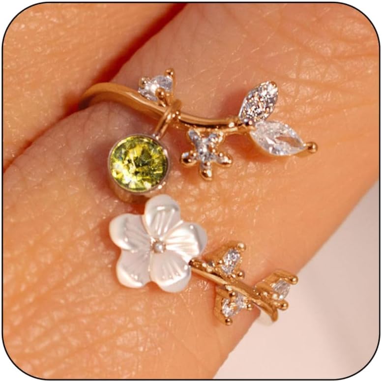 Adjustable Birthstone Flower Ring