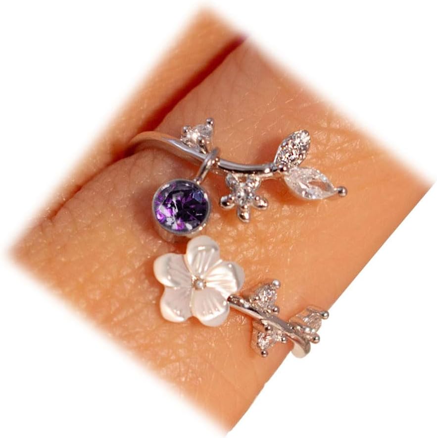 Adjustable Birthstone Flower Ring