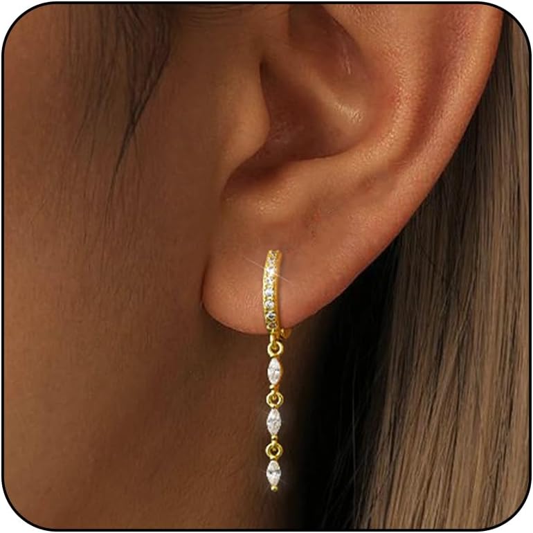14K Gold Crystal Dangle Earrings
