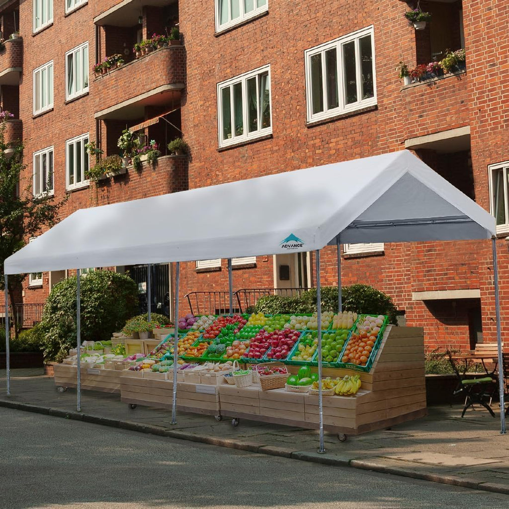 10x20 ft Heavy Duty Carport Potable Car Canopy Garage Party Tent Boat Shelter, Adjustable Height from 9.5 ft to 11 ft, Beige