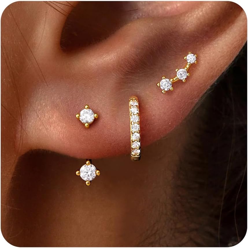 Sterling Silver Huggie Hoop Earrings Set