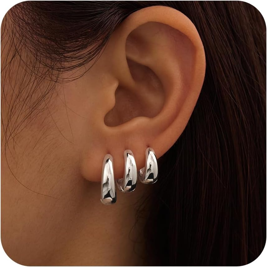 Sterling Silver Huggie Hoop Earrings Set