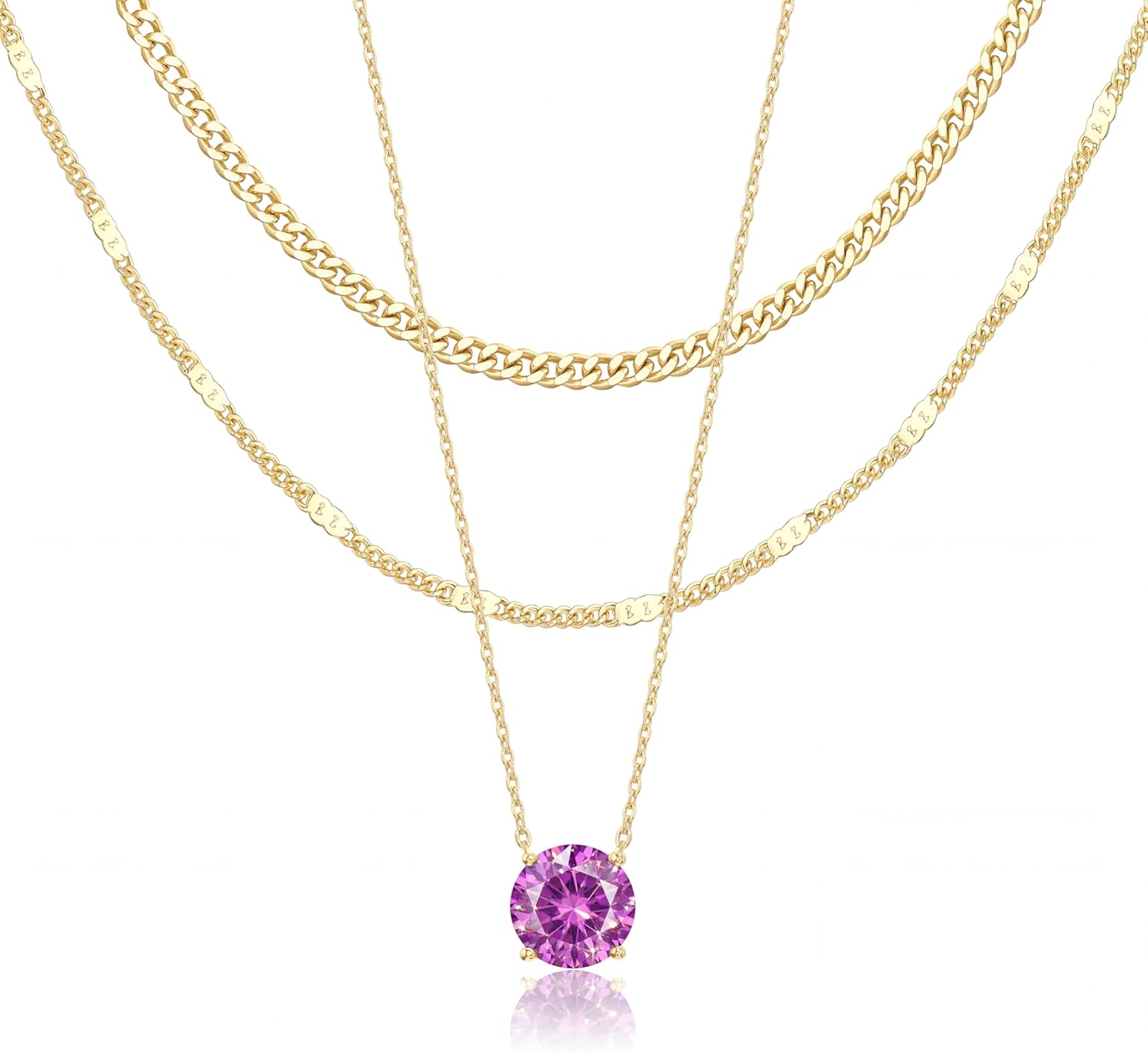 14K Gold Layered Birthstone Necklace Set