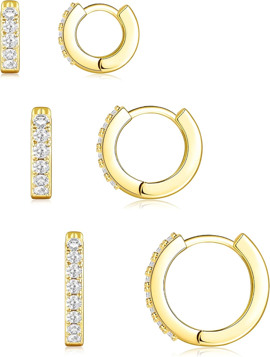Sterling Silver Huggie Hoop Earrings Set