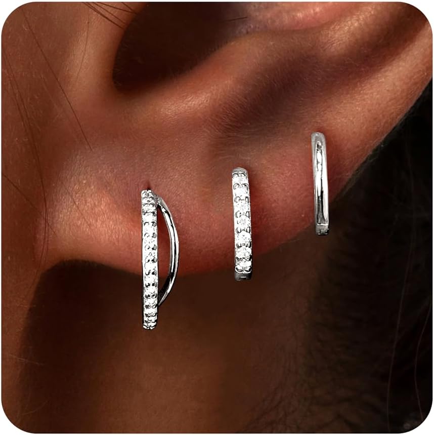 Sterling Silver Huggie Hoop Earrings Set