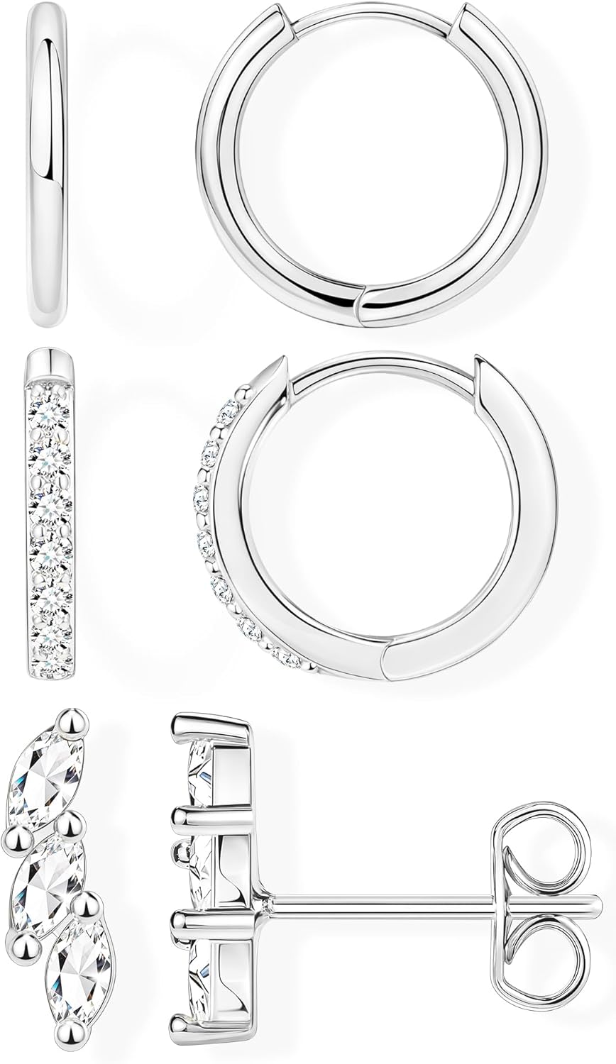 Sterling Silver Huggie Hoop Earrings Set