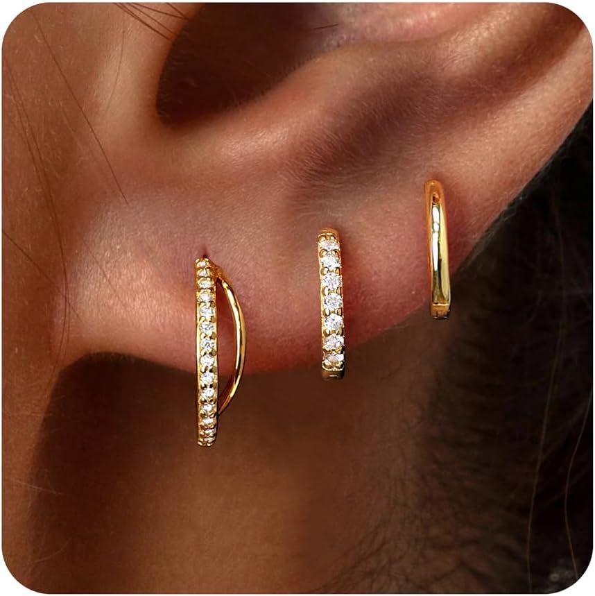 Sterling Silver Huggie Hoop Earrings Set