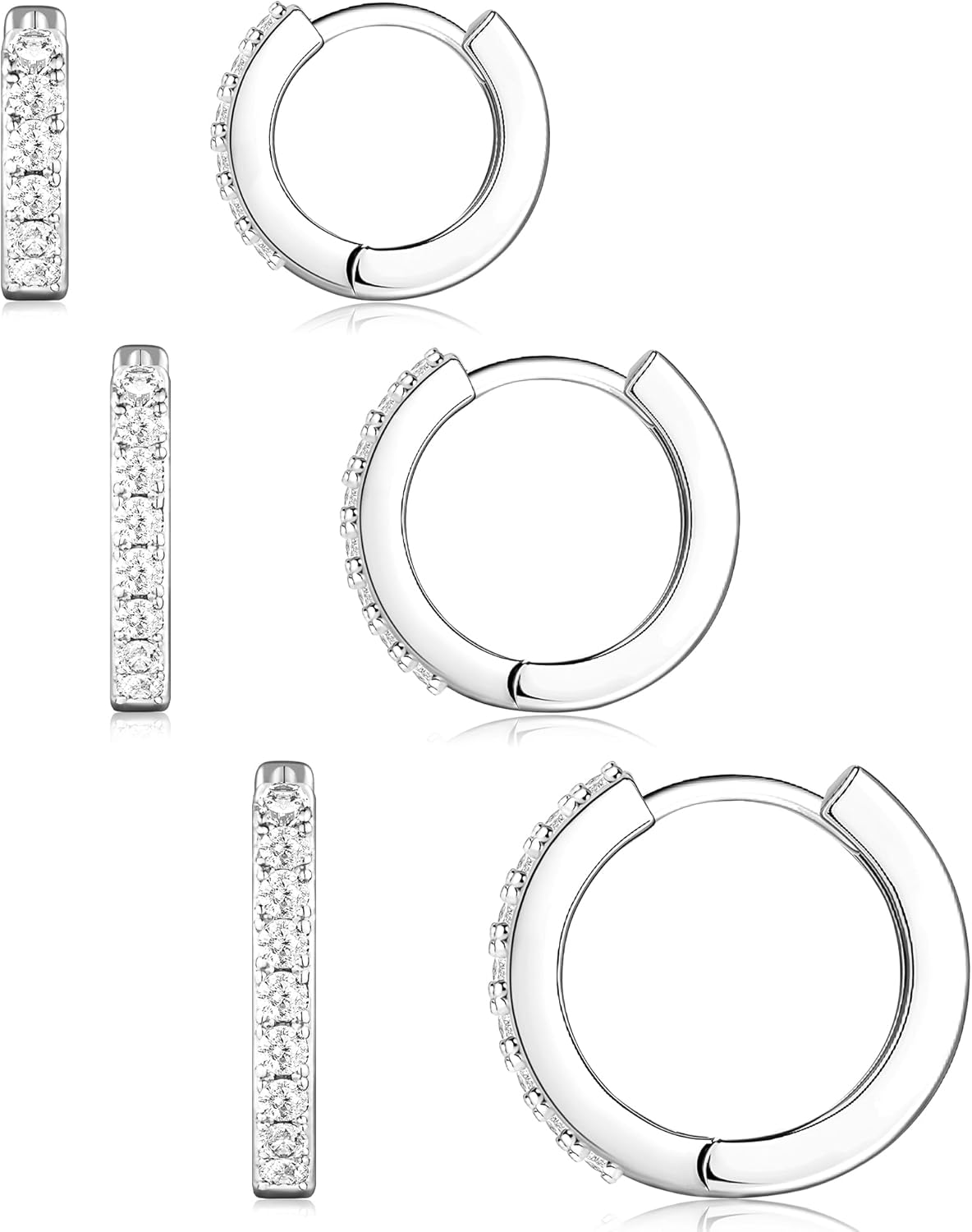 Sterling Silver Huggie Hoop Earrings Set