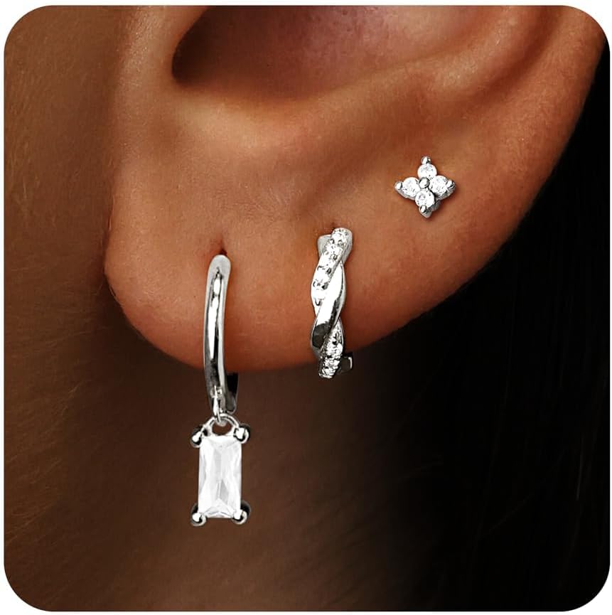 Sterling Silver Huggie Hoop Earrings Set