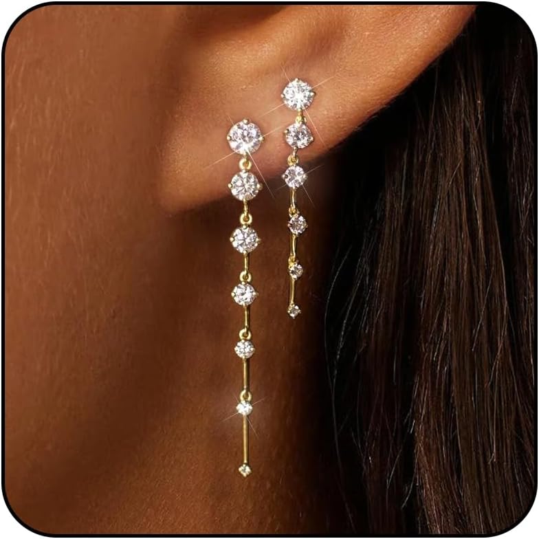 14K Gold Crystal Dangle Earrings