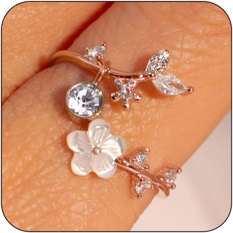 Adjustable Birthstone Flower Ring