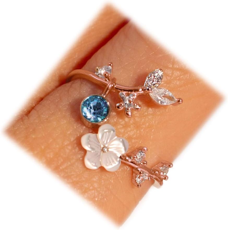 Adjustable Birthstone Flower Ring