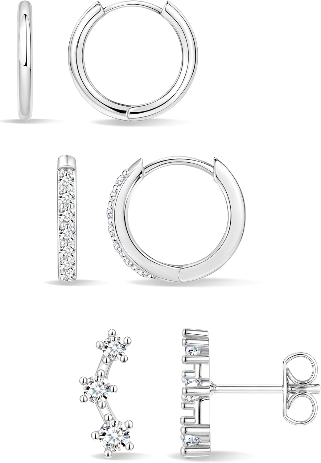 Sterling Silver Huggie Hoop Earrings Set
