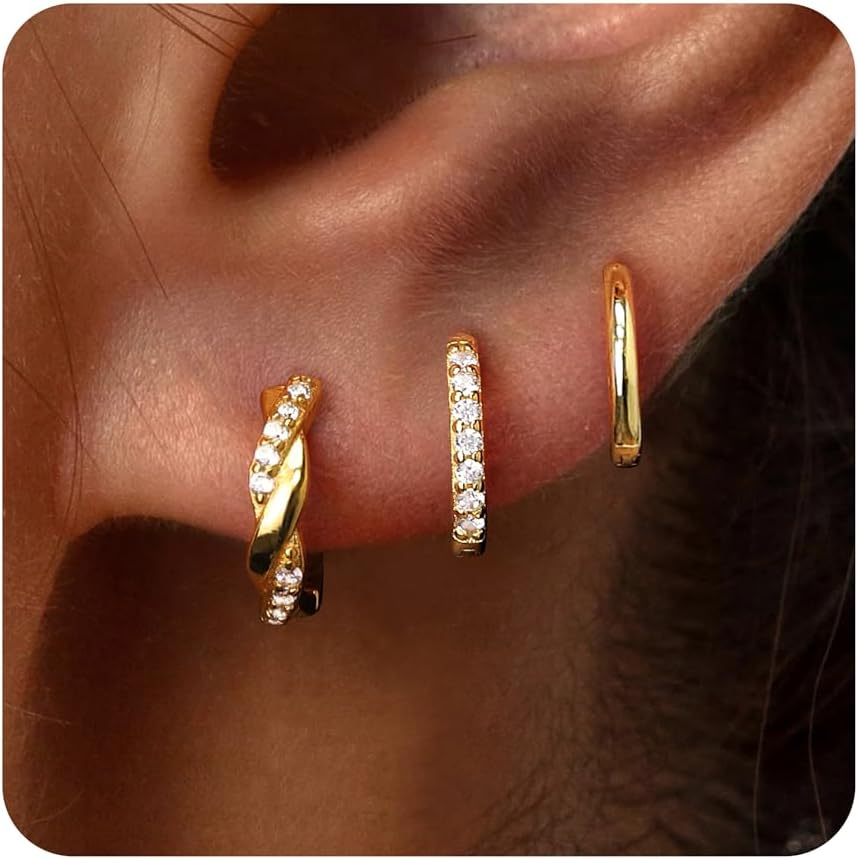 Sterling Silver Huggie Hoop Earrings Set