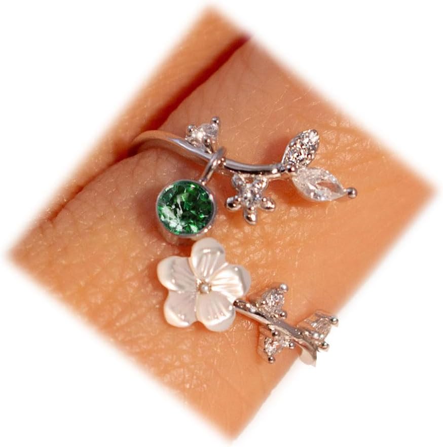 Adjustable Birthstone Flower Ring
