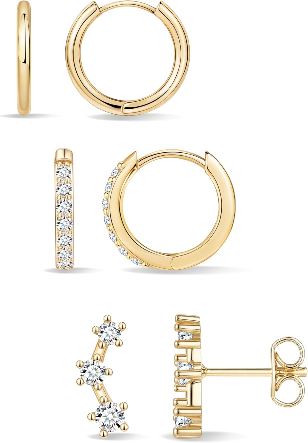Sterling Silver Huggie Hoop Earrings Set