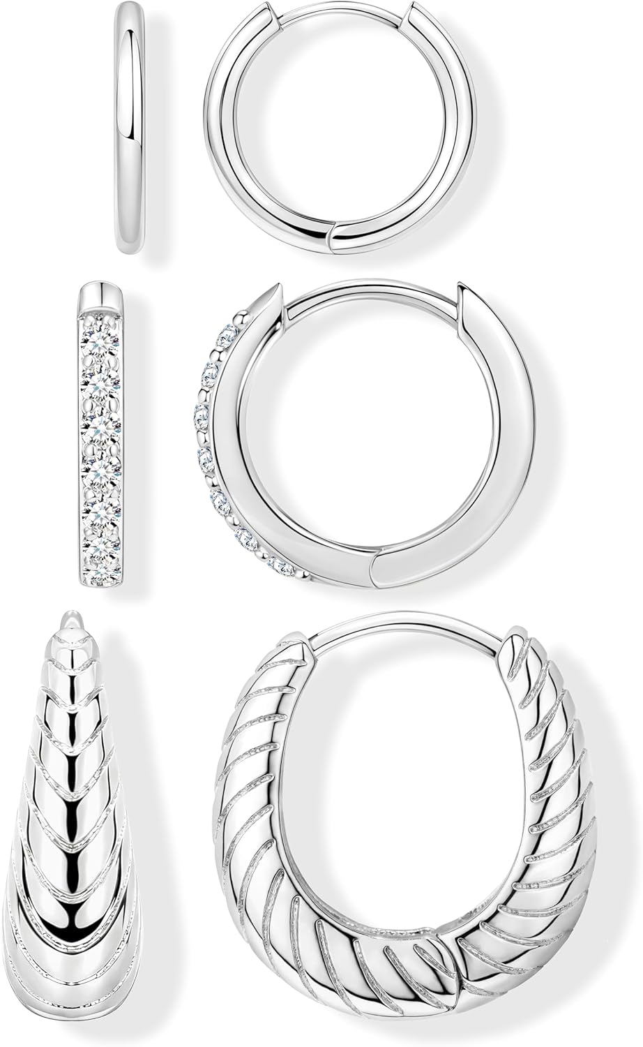 Sterling Silver Huggie Hoop Earrings Set