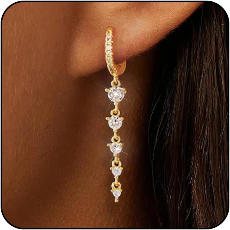 14K Gold Crystal Dangle Earrings