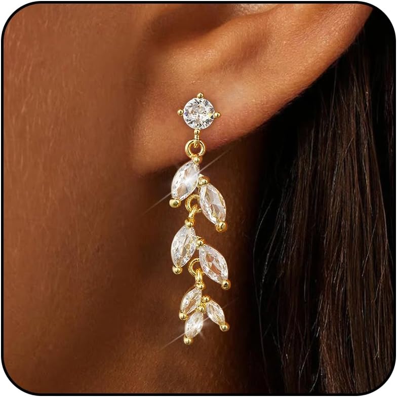 14K Gold Crystal Dangle Earrings