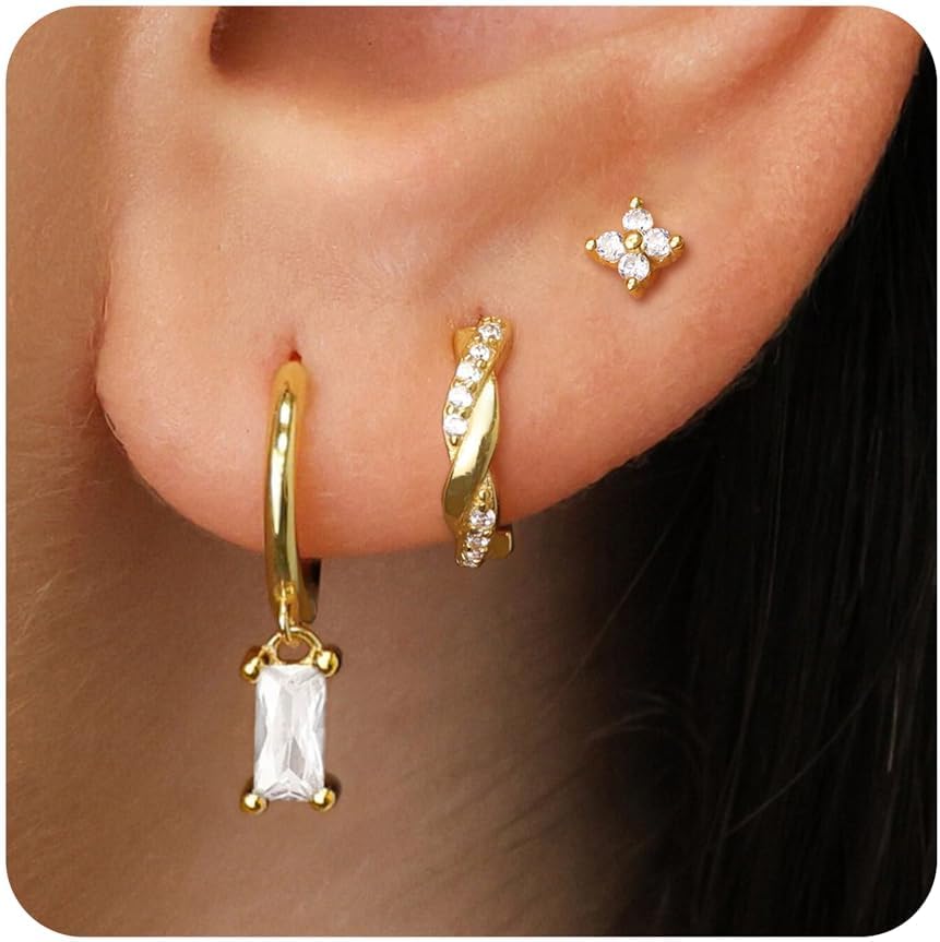 Sterling Silver Huggie Hoop Earrings Set