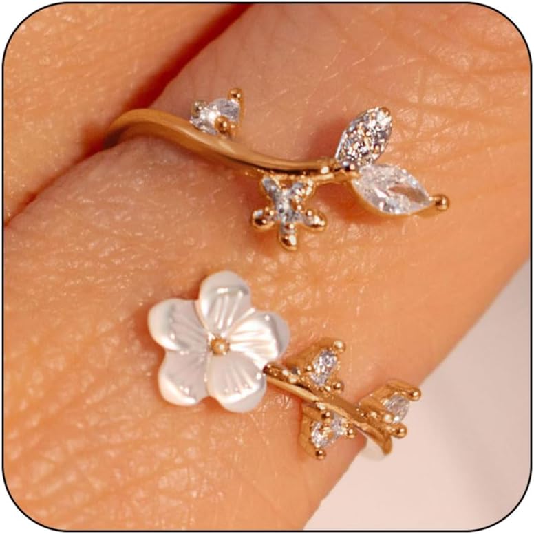 Adjustable Birthstone Flower Ring