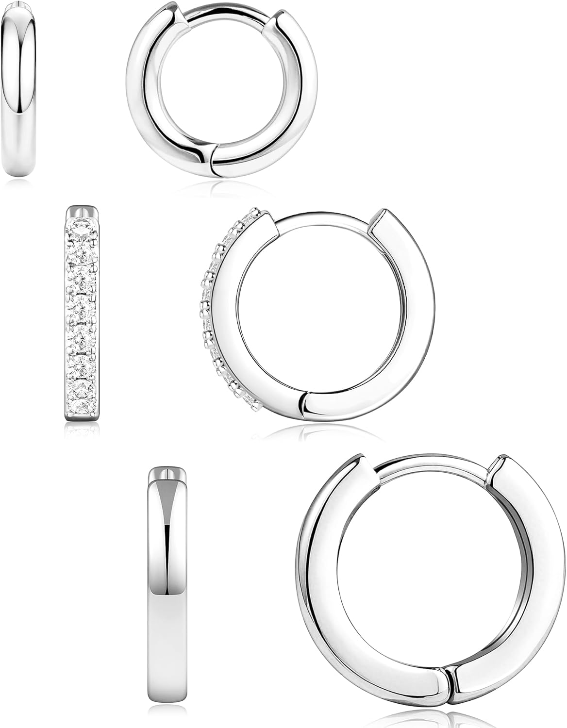 Sterling Silver Huggie Hoop Earrings Set
