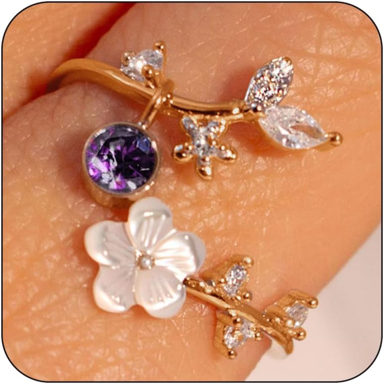 Adjustable Birthstone Flower Ring