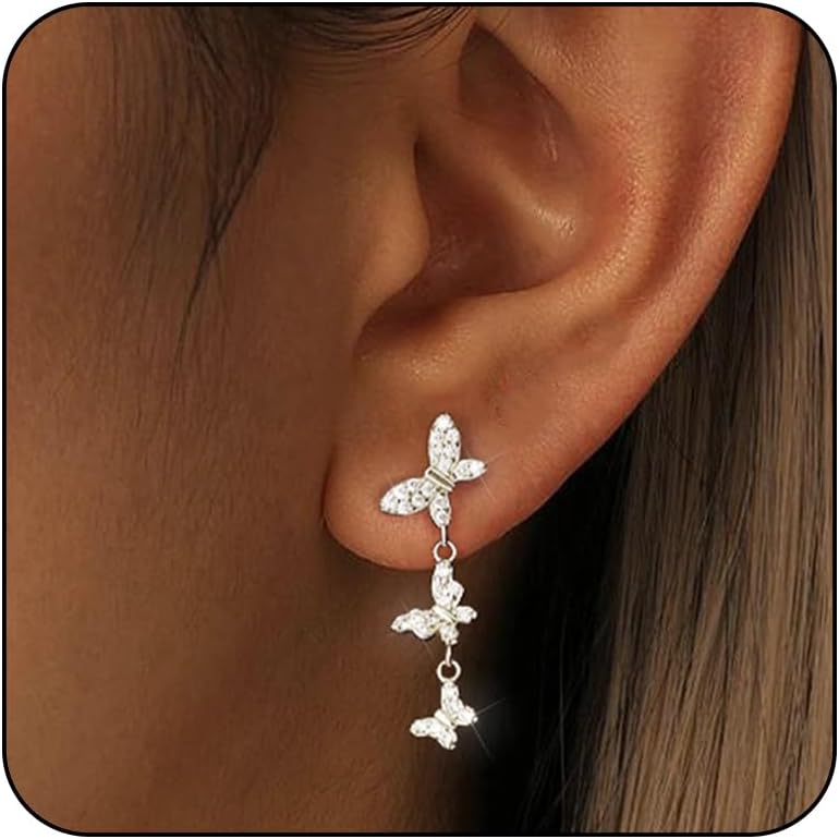 14K Gold Crystal Dangle Earrings