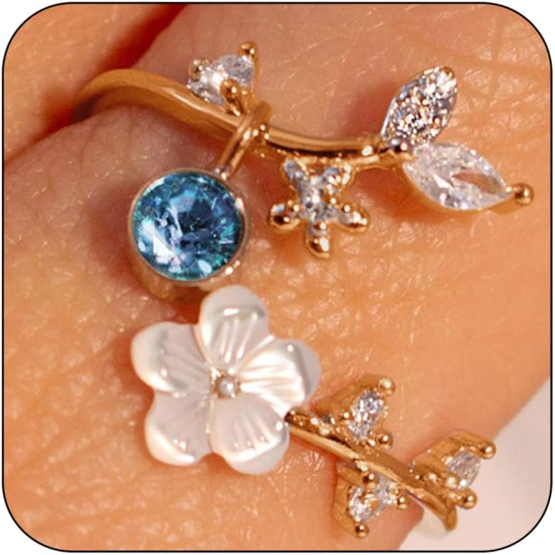 Adjustable Birthstone Flower Ring