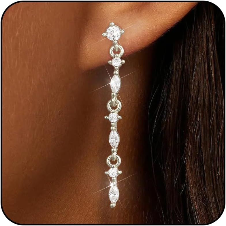 14K Gold Crystal Dangle Earrings
